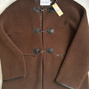 REBECCA MINKOFF Shearling Toggle Jacket Chocolate Brown Coat Size Medium NWT
